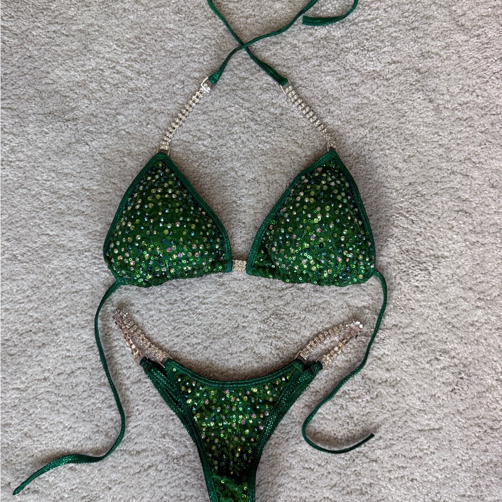 Green Rhinestone Angel Competition Bikini